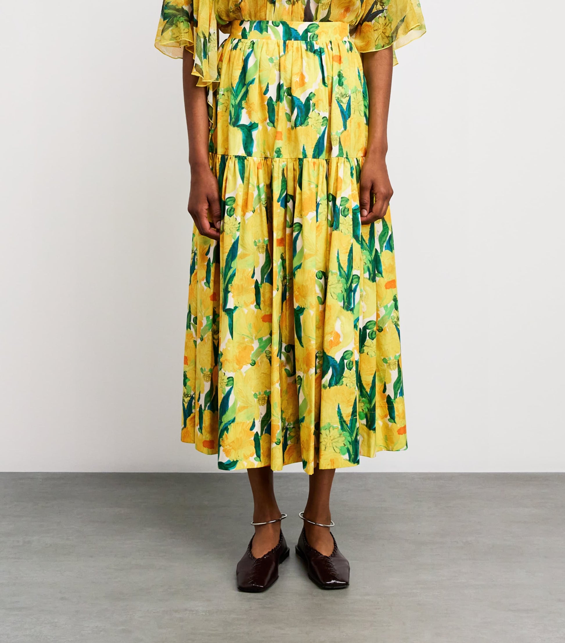 La Doublej Multi Floral Pleated Oscar Maxi Skirt