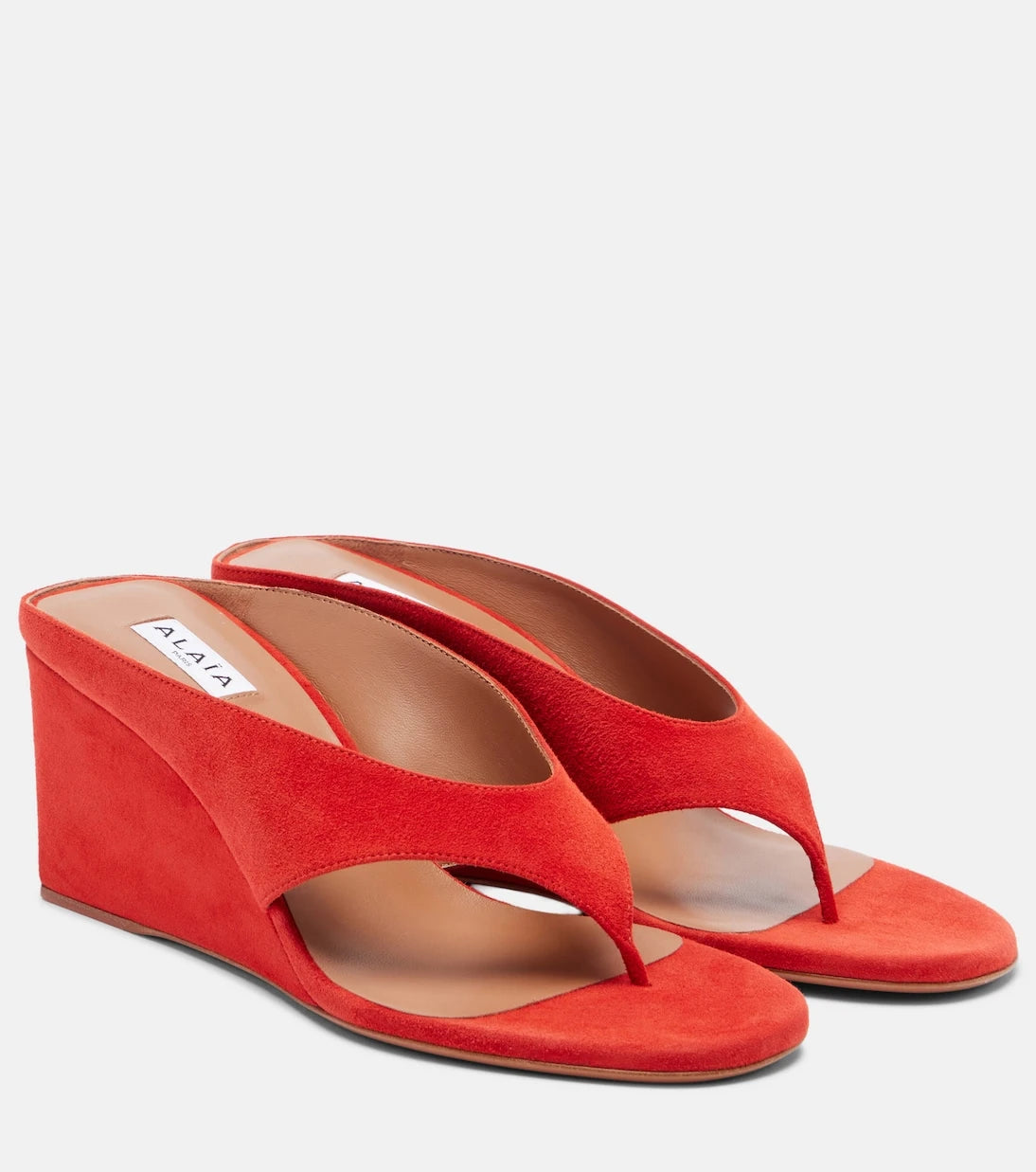 Alaïa - Cube suede wedge thong sandals