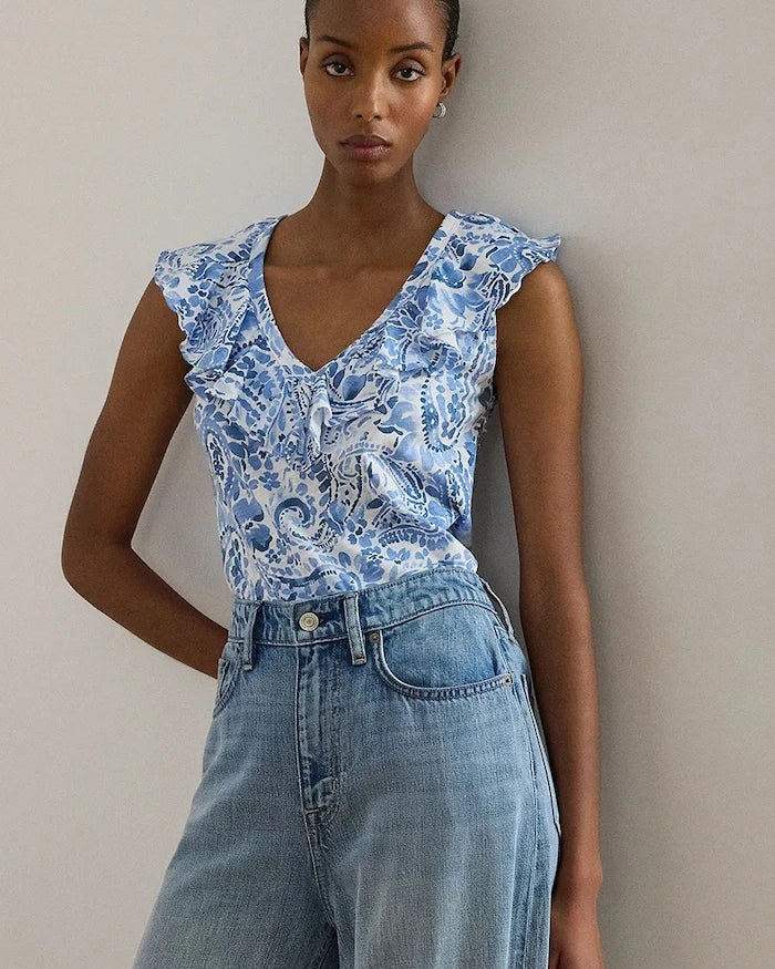 Lauren Ralph Lauren pamuklu volanlı kadın bluz