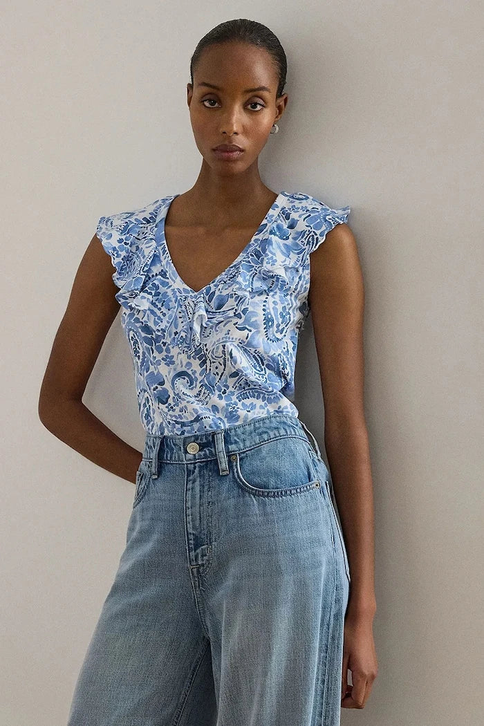Lauren Ralph Lauren pamuklu volanlı kadın bluz