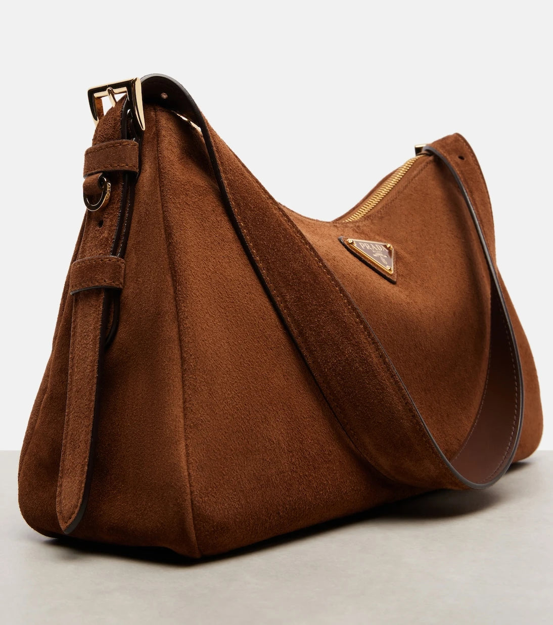 Prada - Prada Aimée Medium suede shoulder bag