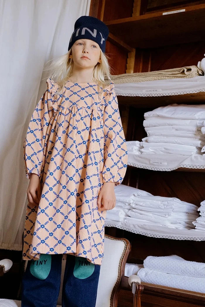 Детска рокля Tinycottons FLOWER GRID PRINT DRESS