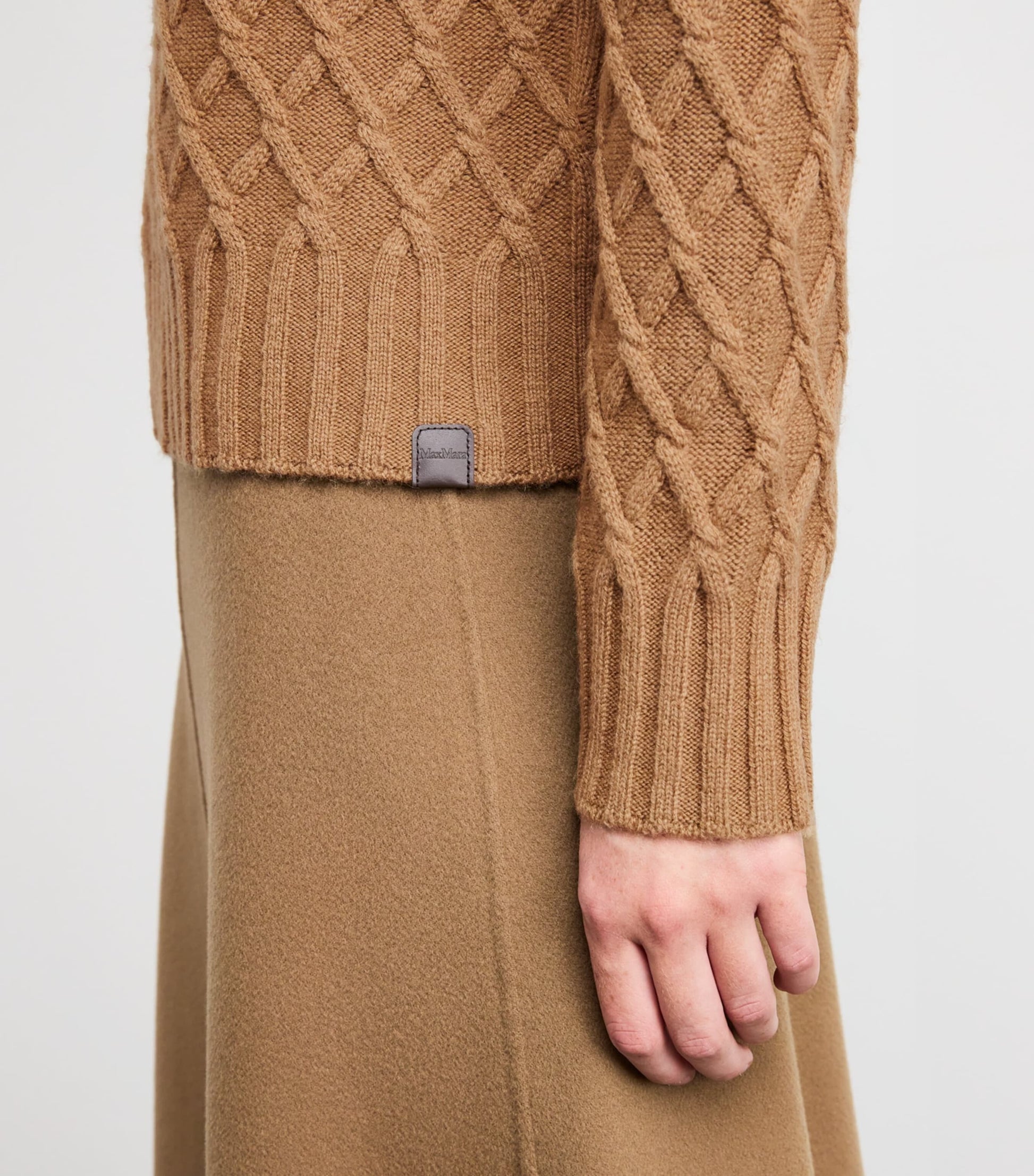 Beige Camel Hair Jacquard Rollneck Sweater