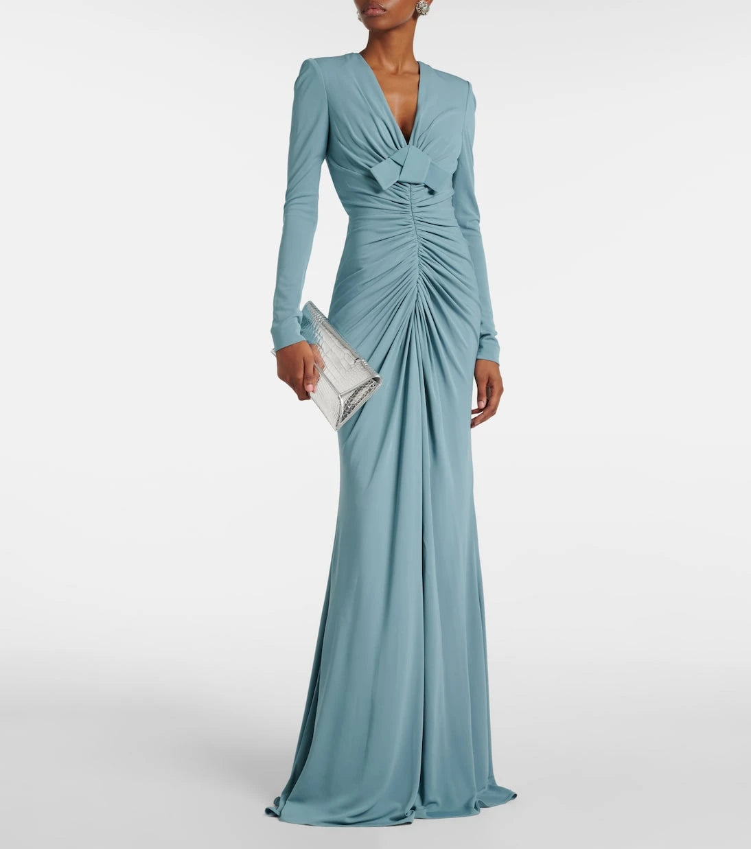 Elie Saab - Bow-detail ruched jersey gown