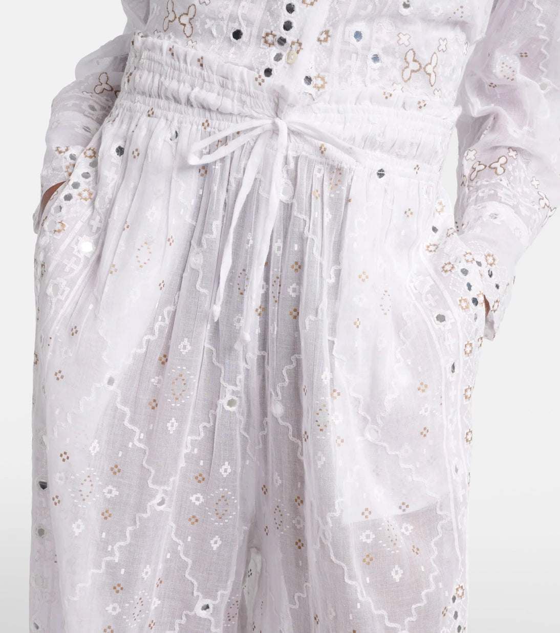 Juliet Dunn - Embellished cotton wide-leg pants