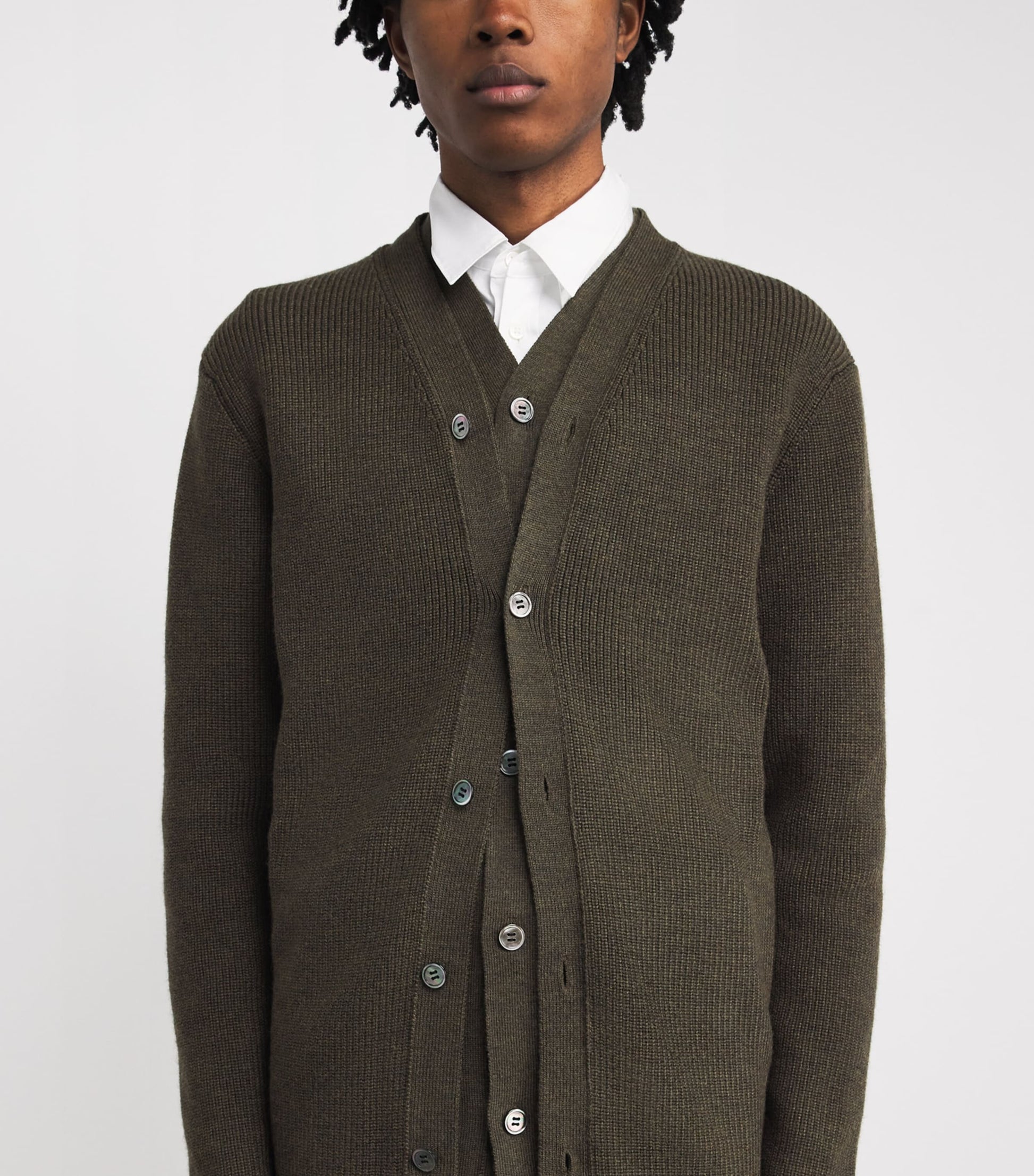 Green Wool Double-Layered Cardigan