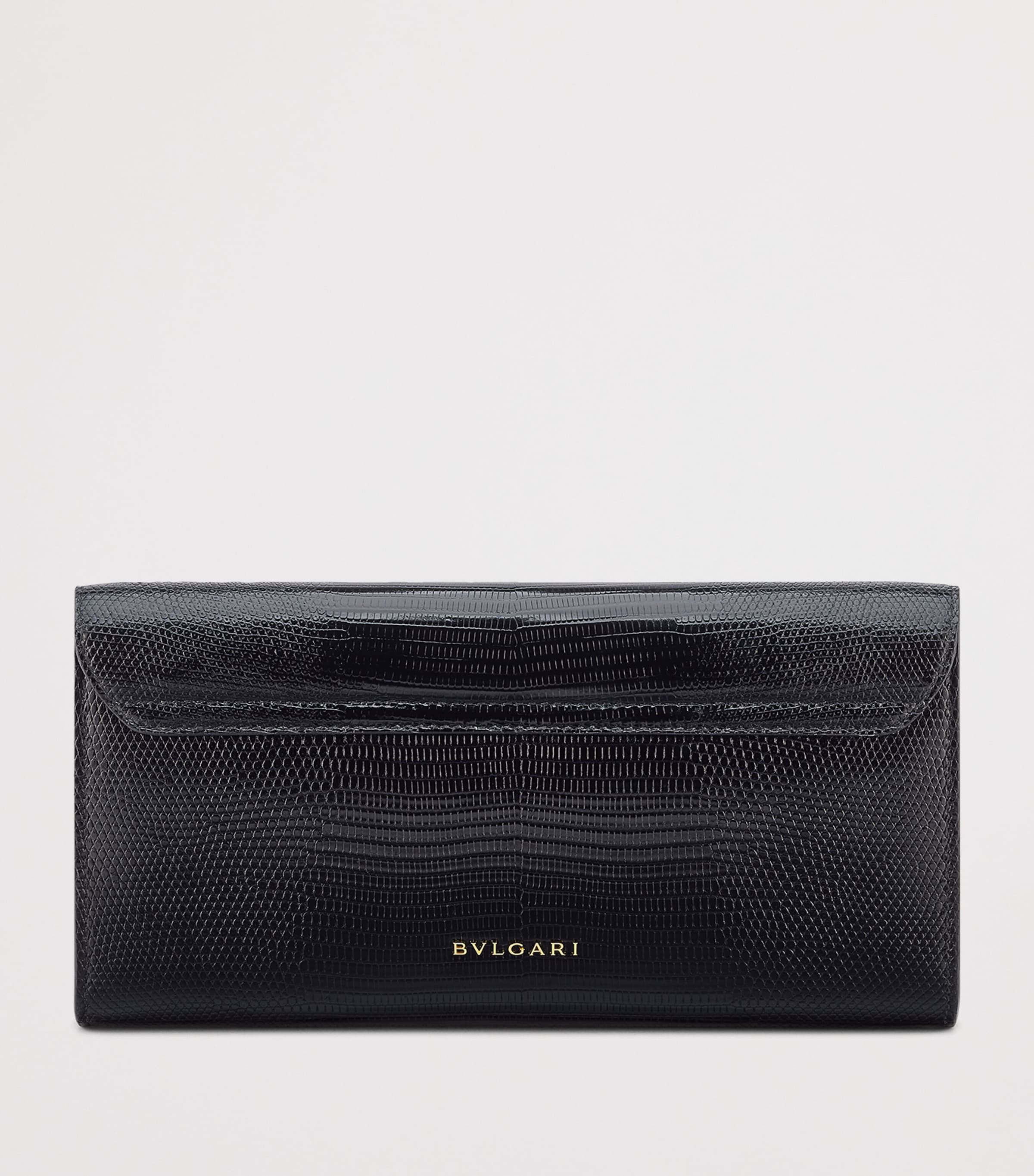 Bvlgari Black Lizard Leather Tubogas Clutch Bag