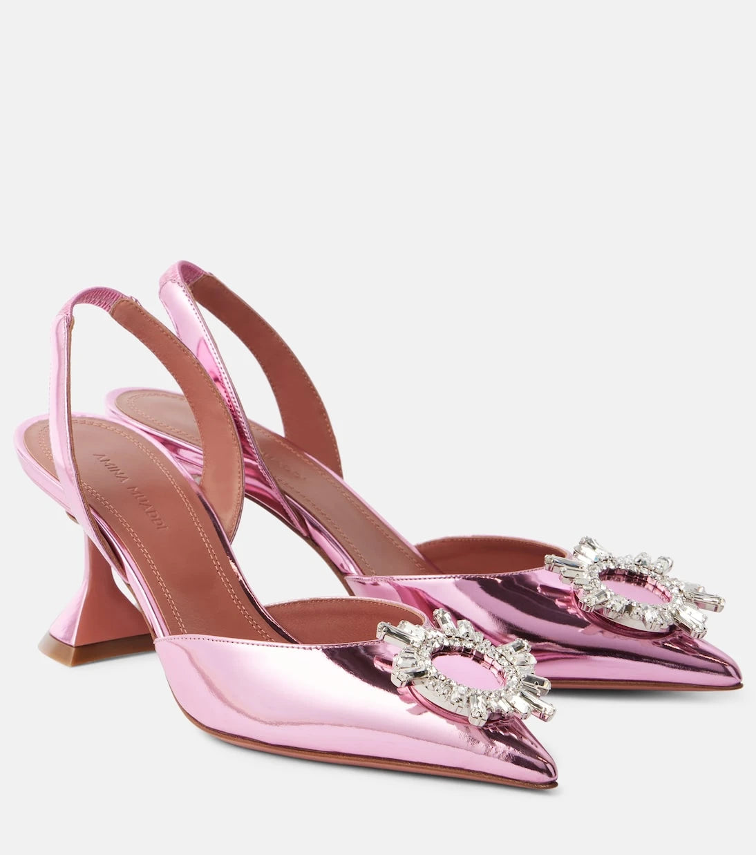Amina Muaddi - Begum Sling 70 mirrored leather slingback pumps