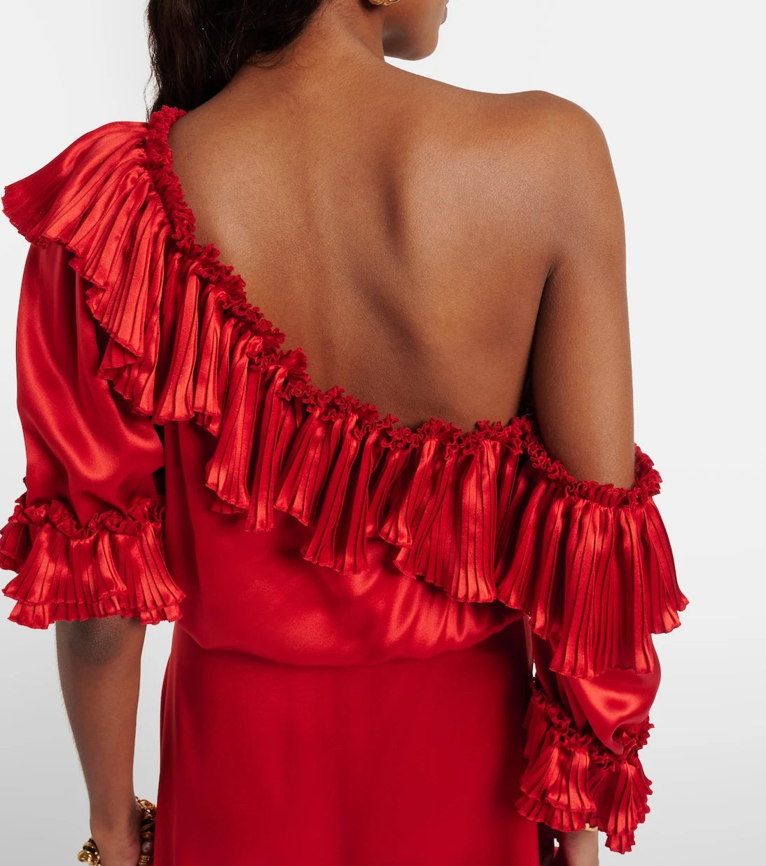 Saint Laurent - Fırfırlı ipek saten mini elbise