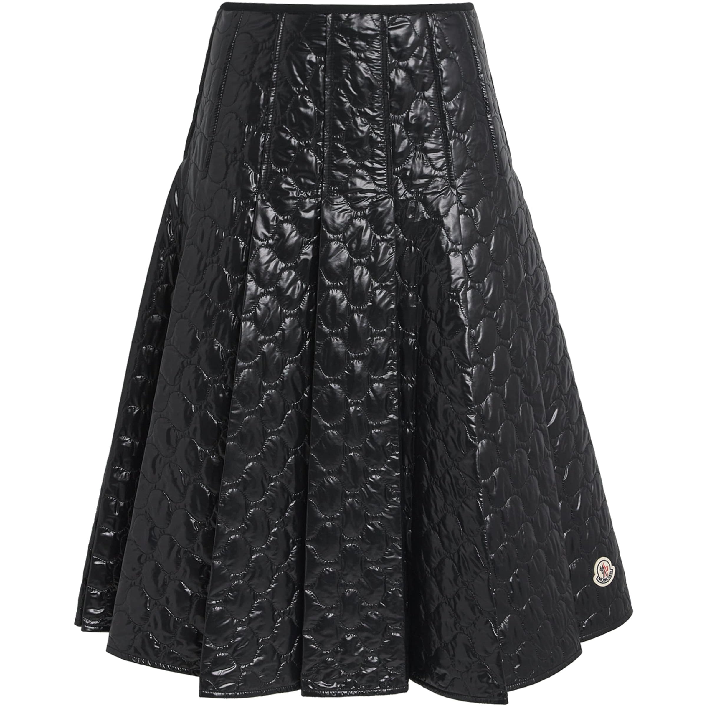 Black Microfiber Quilted Midi Skirt