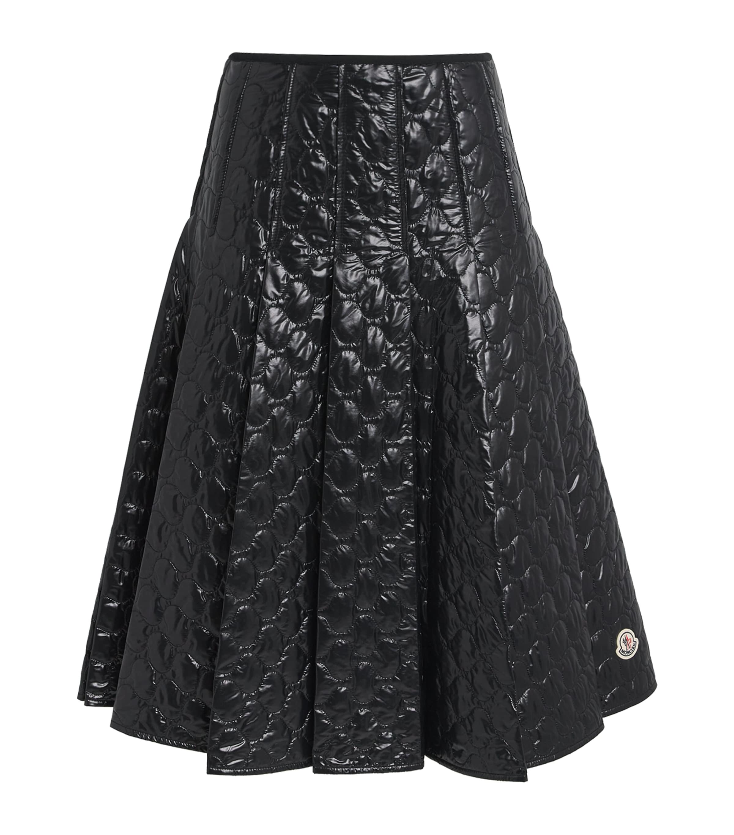 Black Microfiber Quilted Midi Skirt
