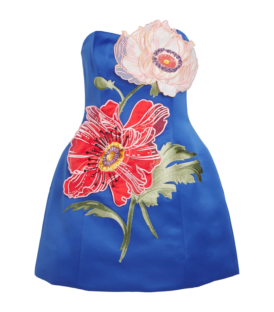 LEO LIN Blue Flower-Appliqué Rosario Mini Dress