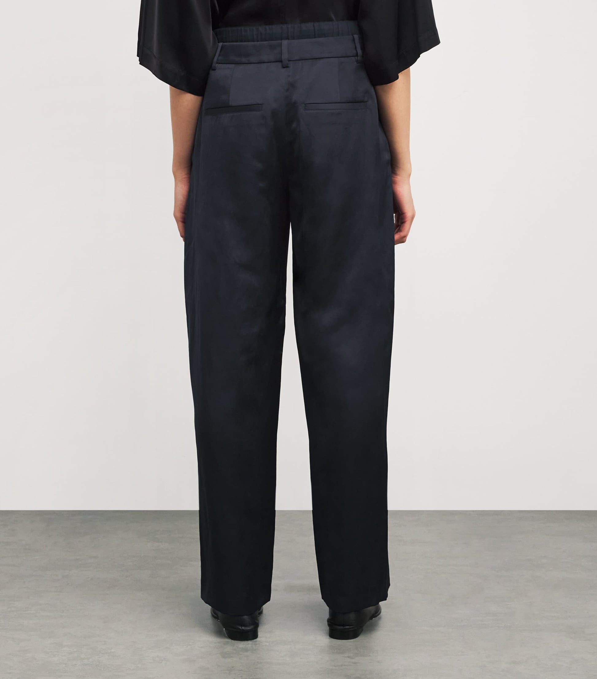 Blue Double-Waistband Tailored Trousers
