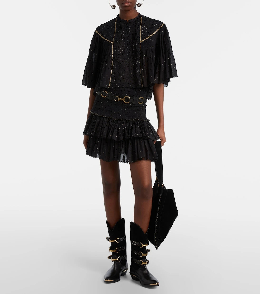 Marant Etoile - Polka-dot embroidered cotton miniskirt