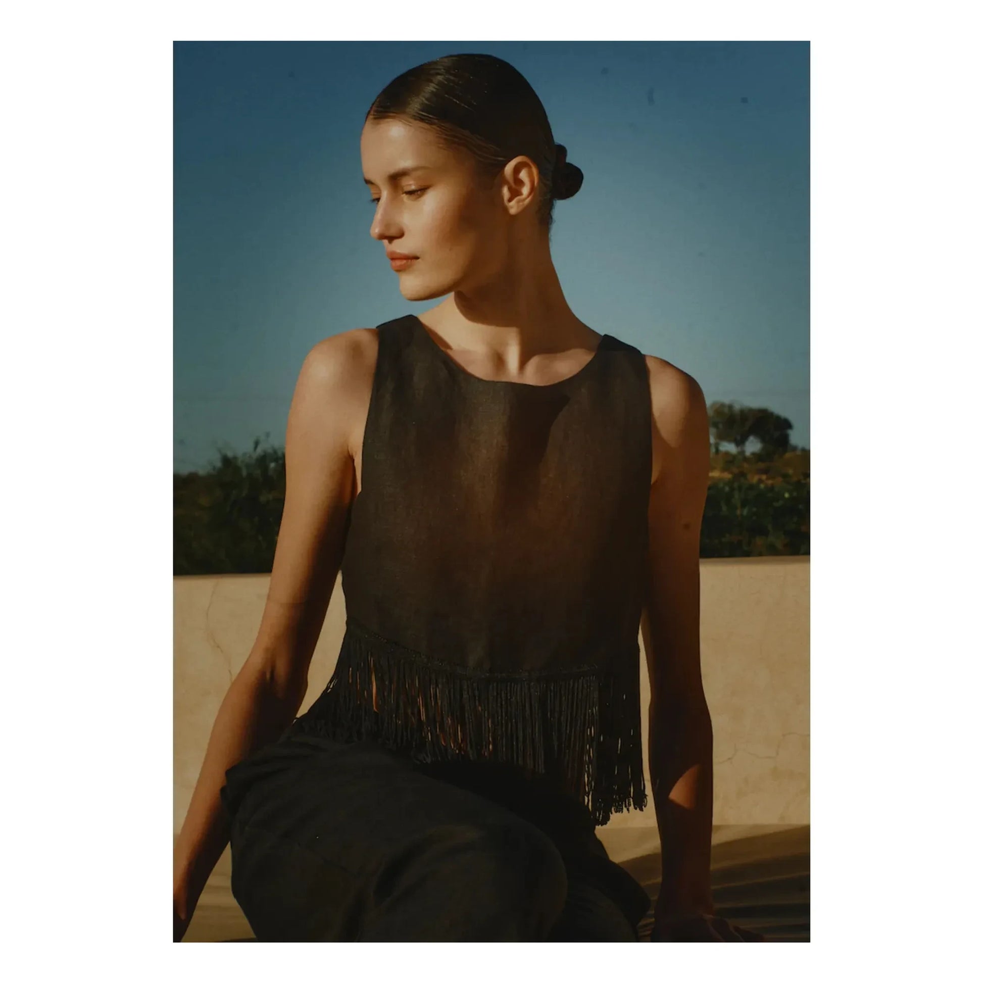 Vanessa Sposi - Linen Fringe Top | Black