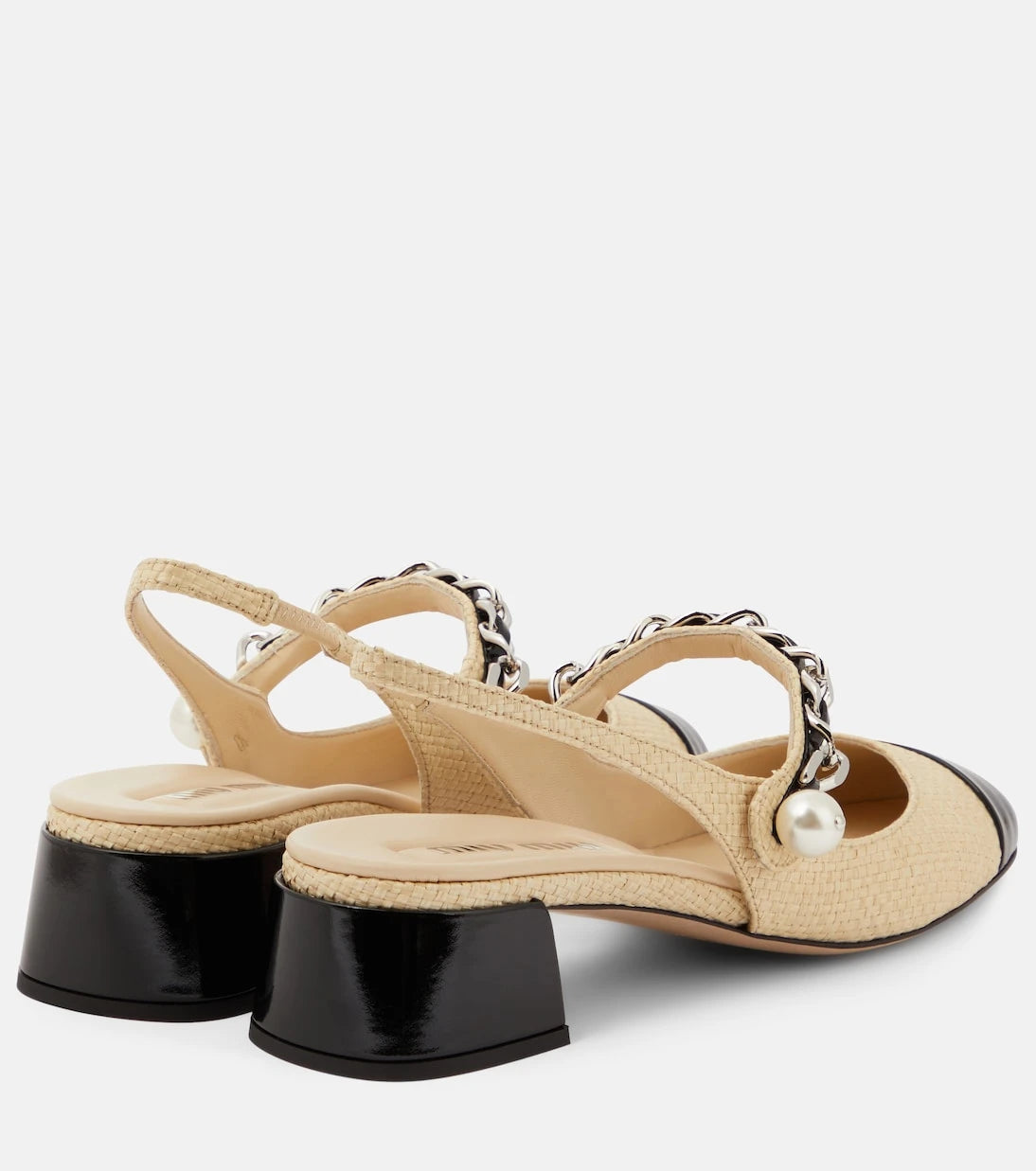 Miu Miu - Leather-trimmed raffia slingback pumps