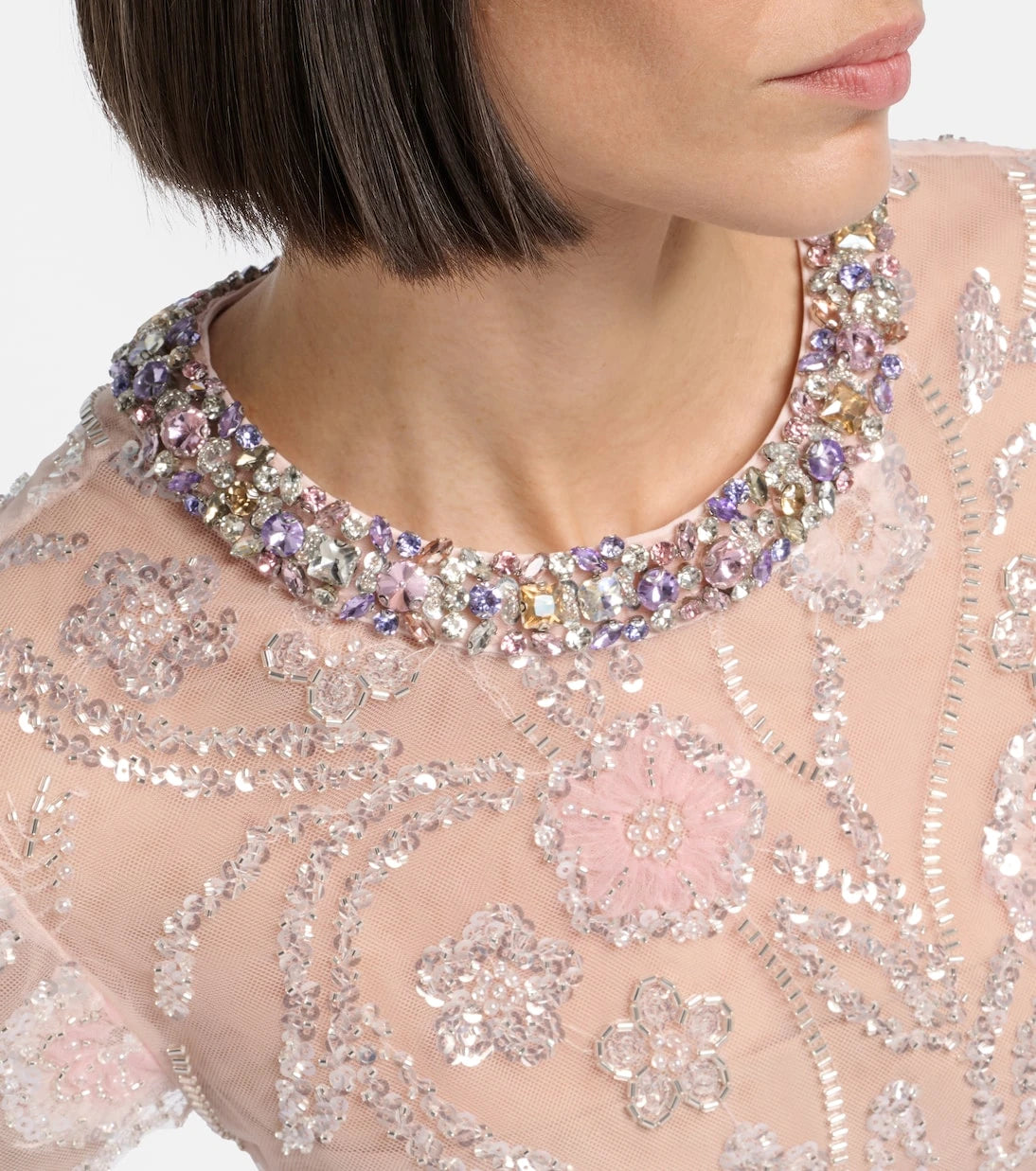 Self-Portrait - Floral sequined mesh midi dress