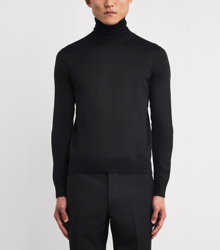 Isaia Black Wool-Silk-Cashmere Rollneck Sweater