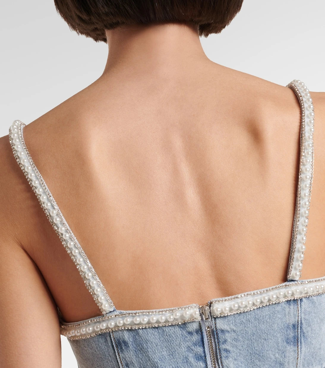 Self-Portrait - Embellished bow-detail denim minidress