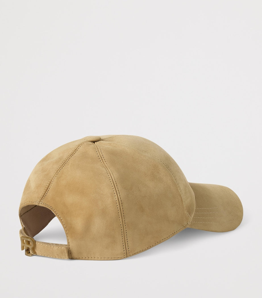 Beige Suede Embroidered Baseball Cap