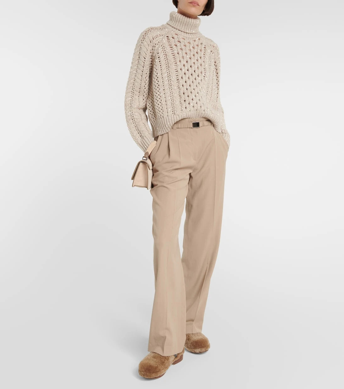 Brunello Cucinelli - بنطال صوف مستقيم بقصة خصر مرتفعة