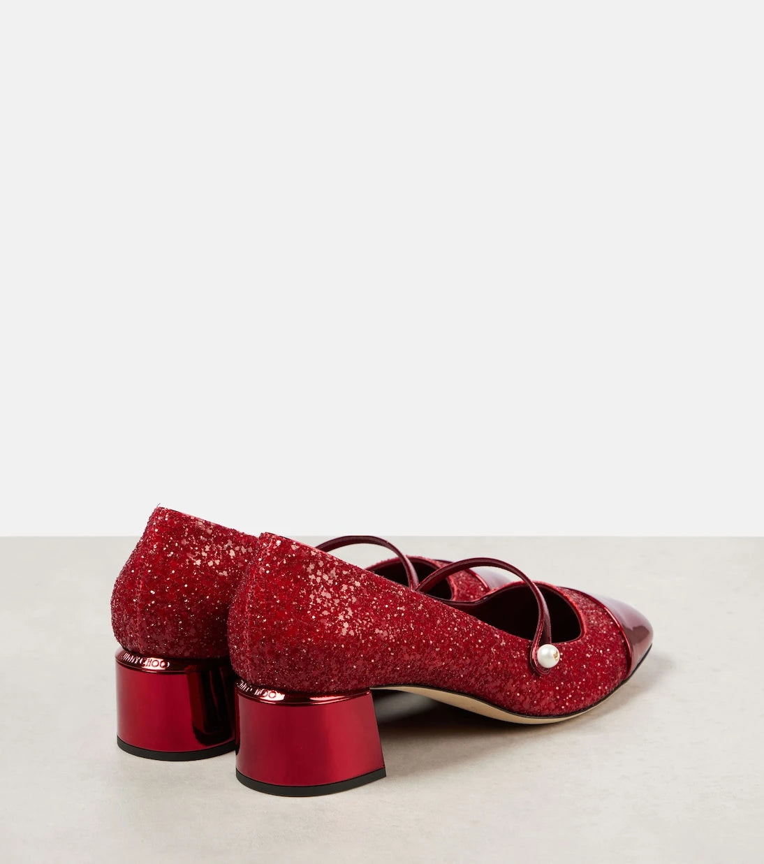 Jimmy Choo - حذاء ماري جين إليزا 45 بكعب شمواه لامع