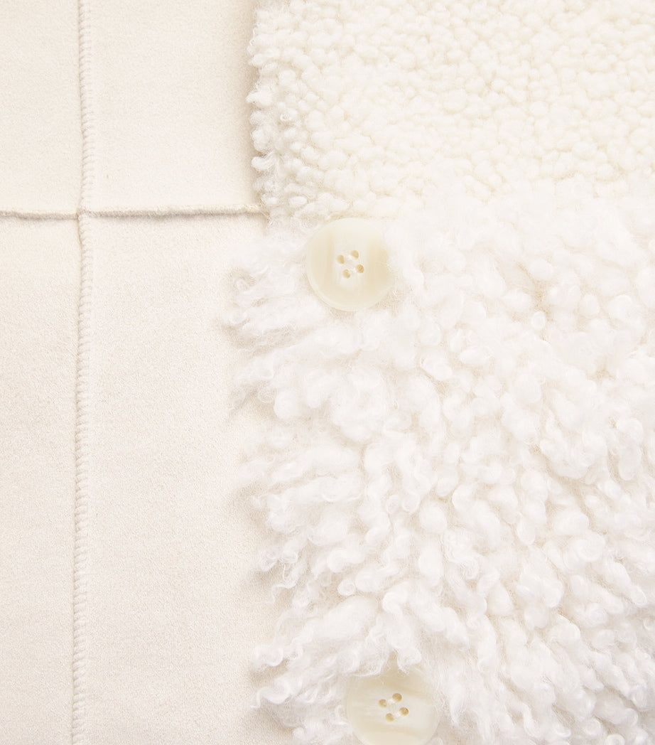 White Shearling Collared Coat