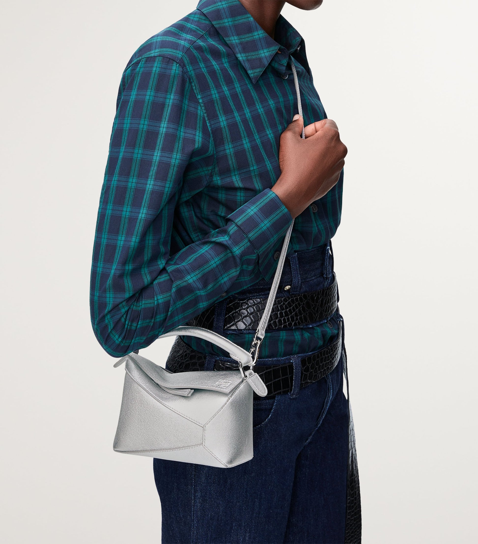 LOEWE Silver Mini Leather Puzzle Edge Top-Handle Bag