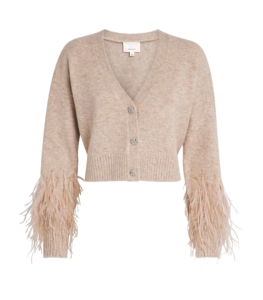 Cinq A Sept Beige Feather-Trim Bria Cardigan