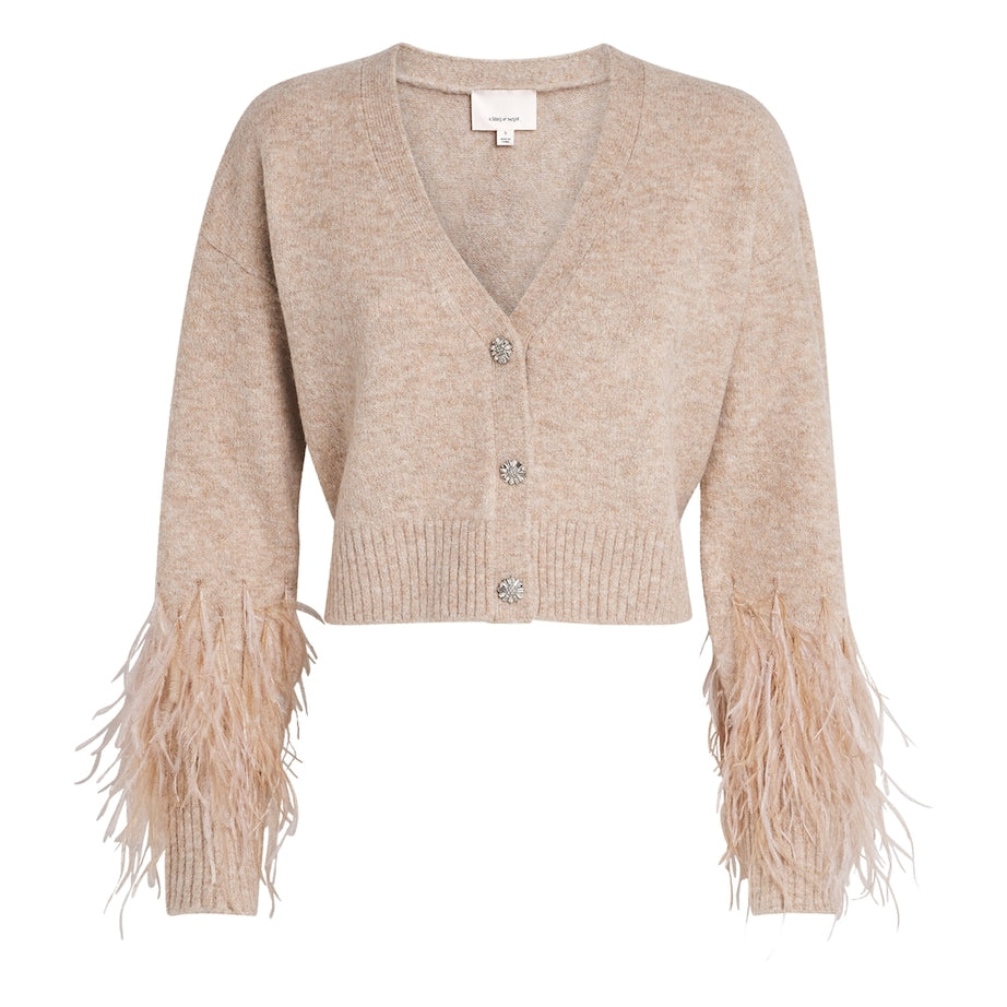 Cinq A Sept Beige Feather-Trim Bria Cardigan