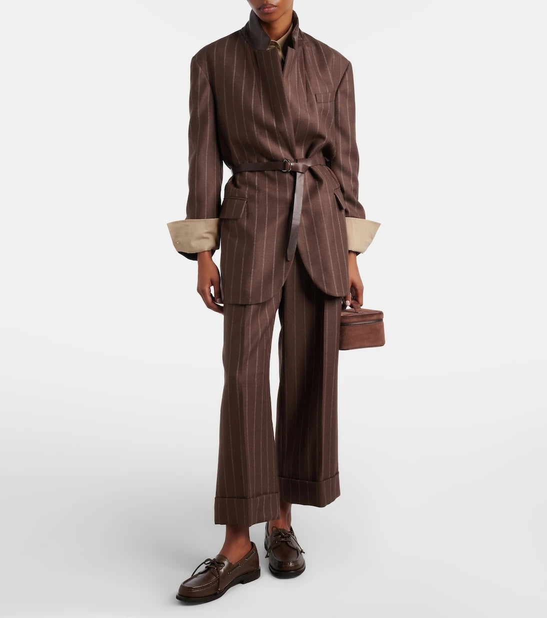 Brunello Cucinelli - Chalk stripe wool cropped flared pants