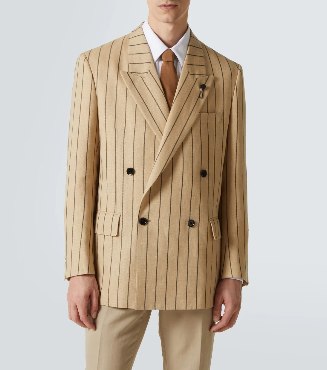 Lardini - Striped double-breasted linen and wool blazer