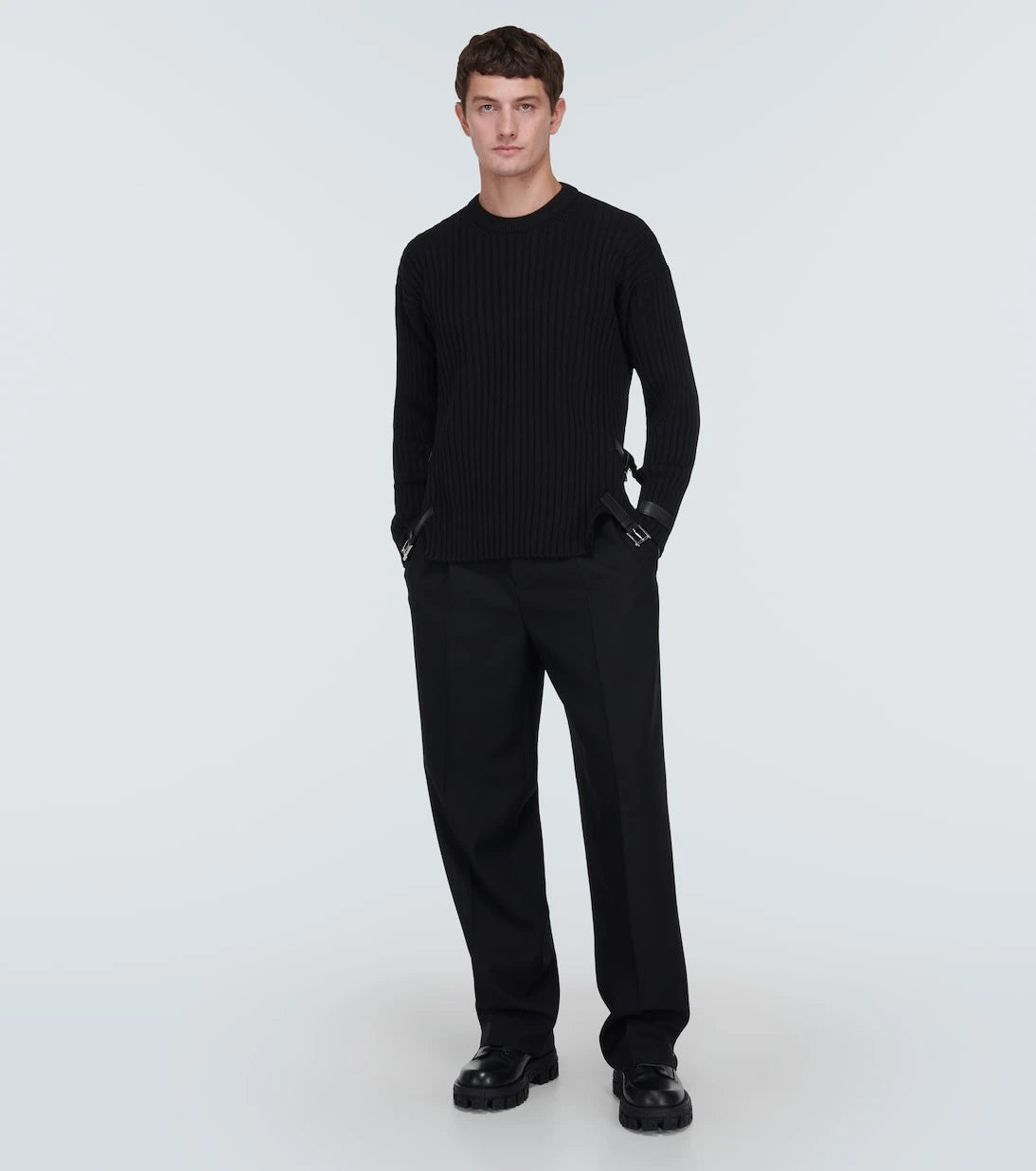 Versace - Leather-trimmed knit wool sweater