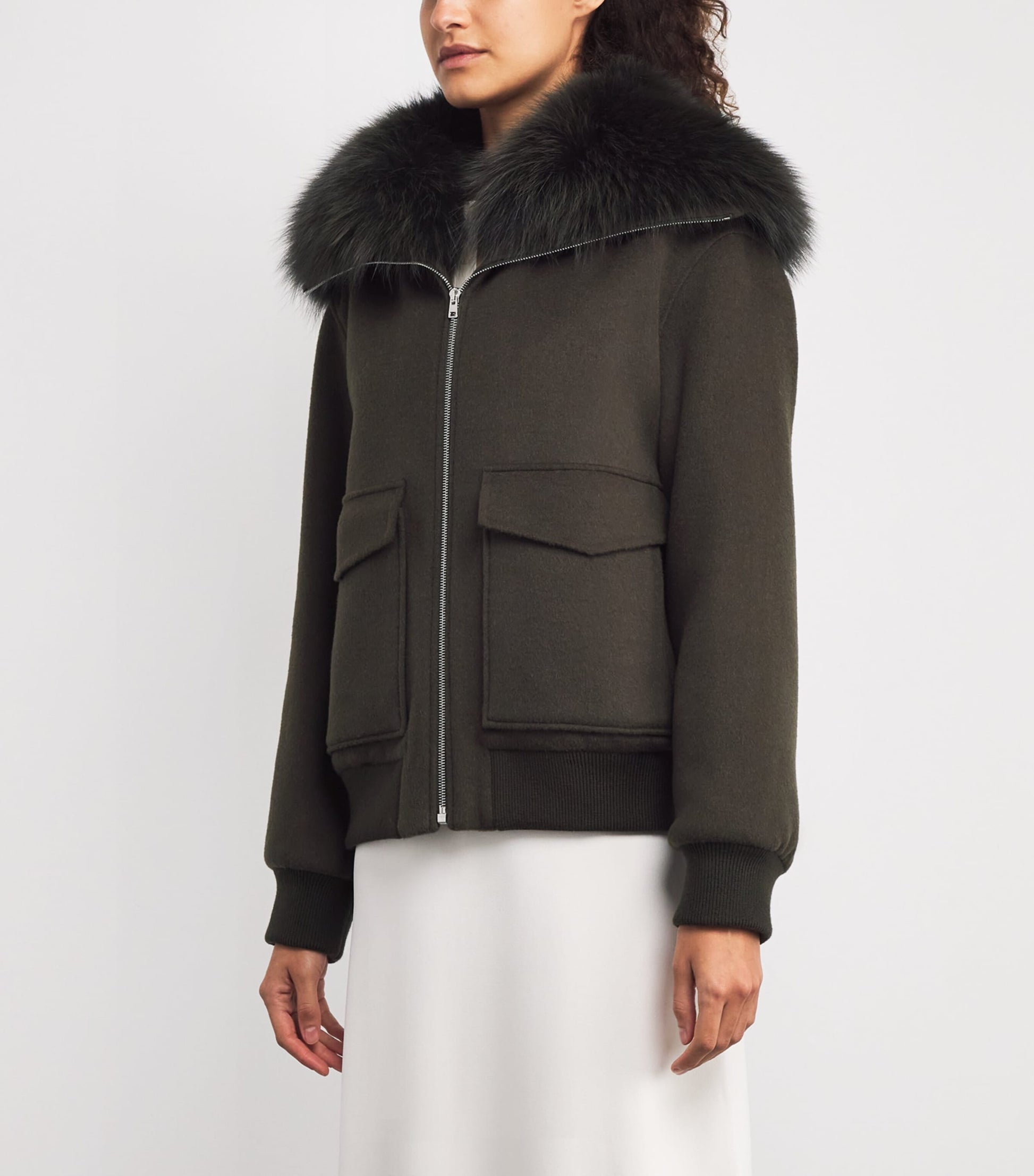 Yves Salomon Beige Wool-Cashmere Fur-Trim Jacket