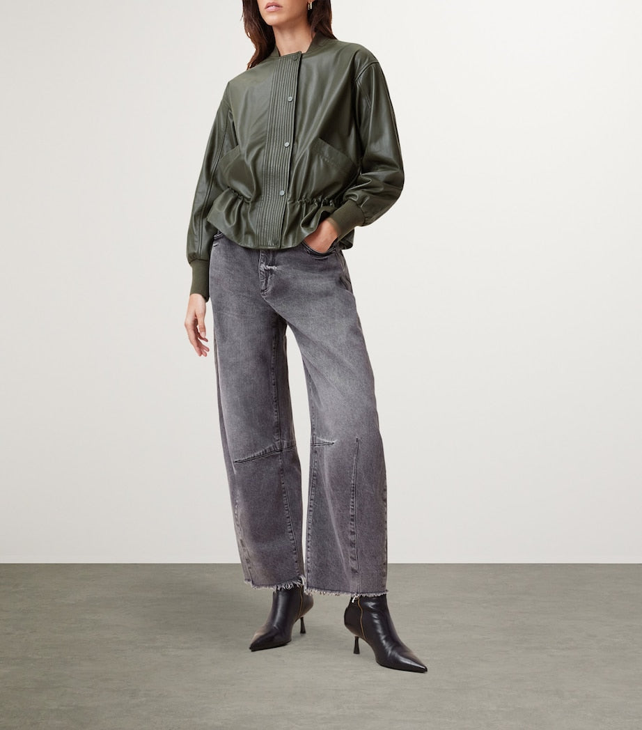 Green Leather Sofi Bomber Jacket