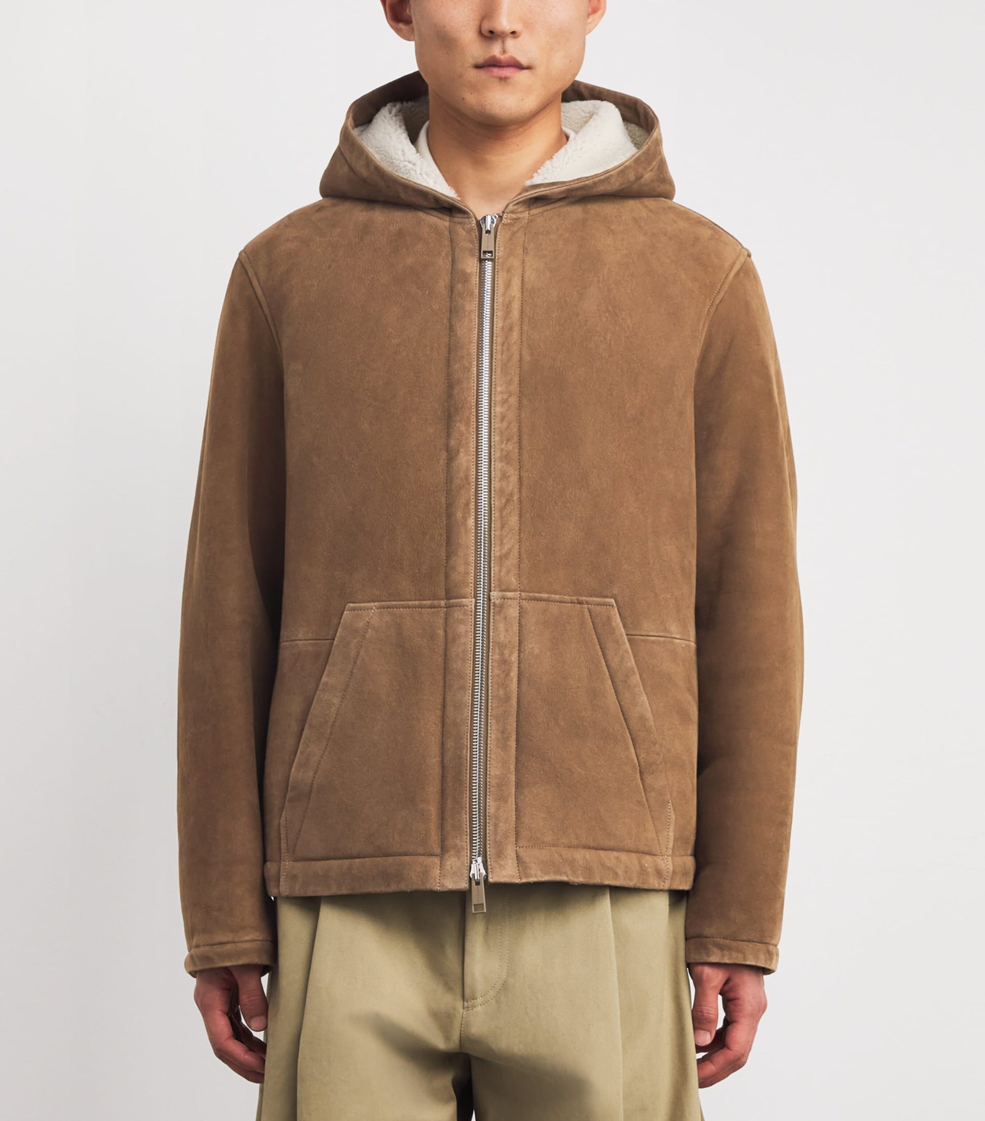 Yves Salomon Beige Shearling Reversible Hooded Jacket
