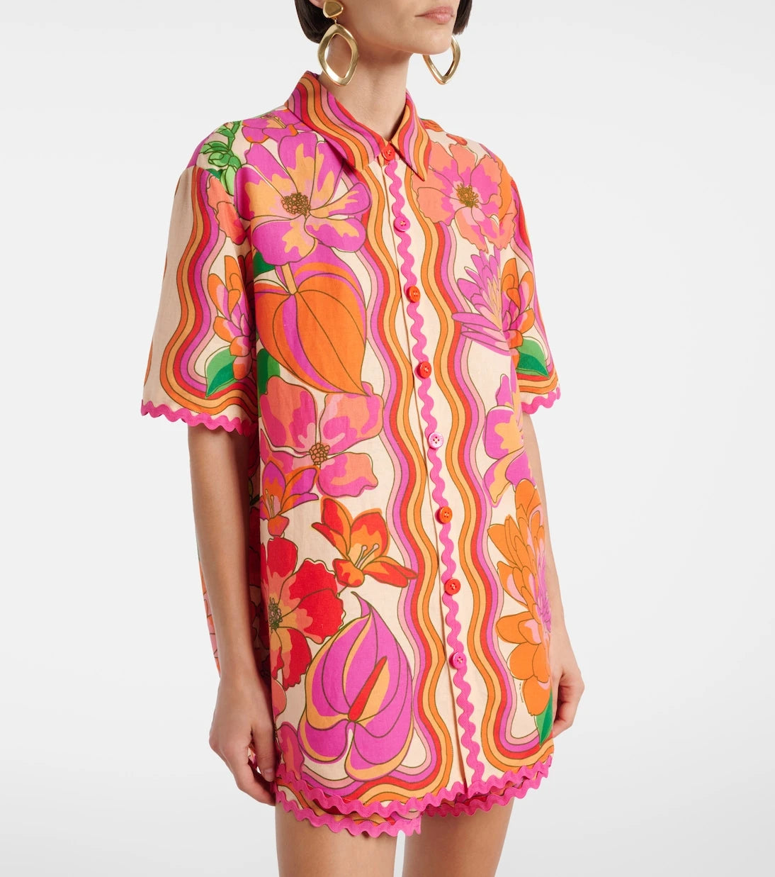 Farm Rio - Floral linen-blend shirt
