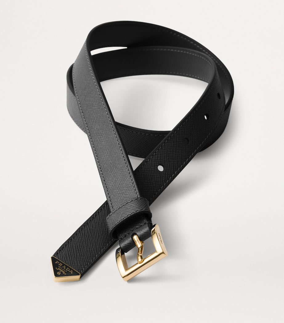 Black Saffiano Leather Triangle Belt