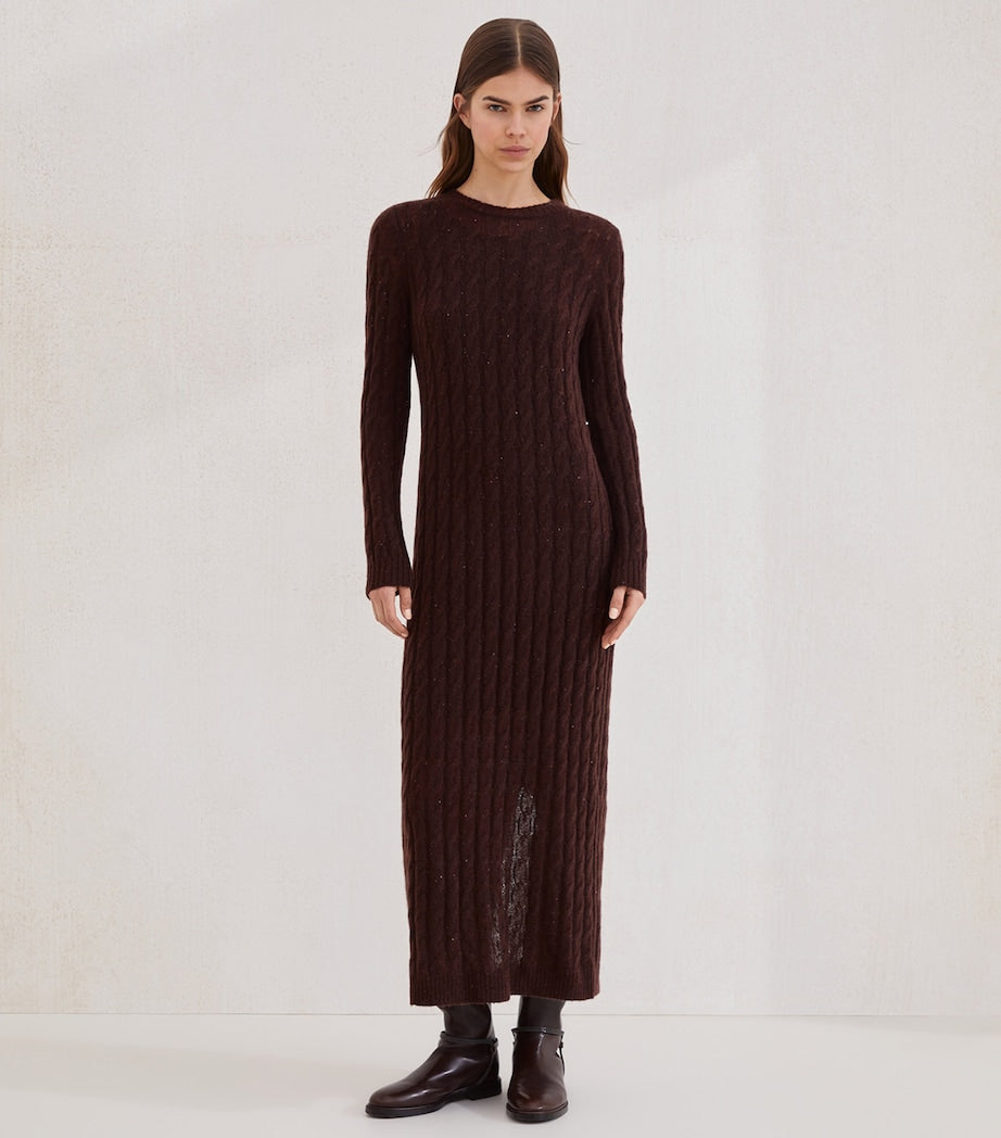 Brunello Cucinelli Brown Cable-Knit Maxi Dress