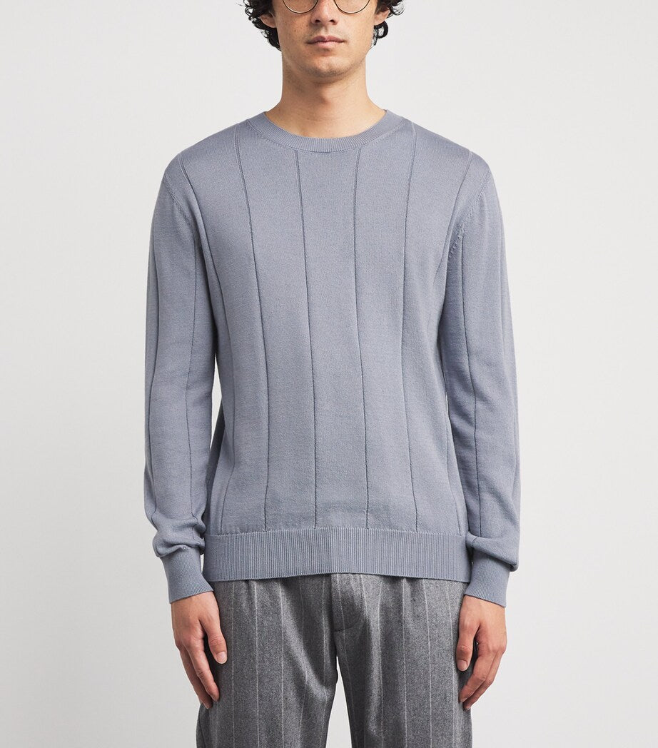 Eleventy Blue Cotton-Cashmere Ribbed Sweater