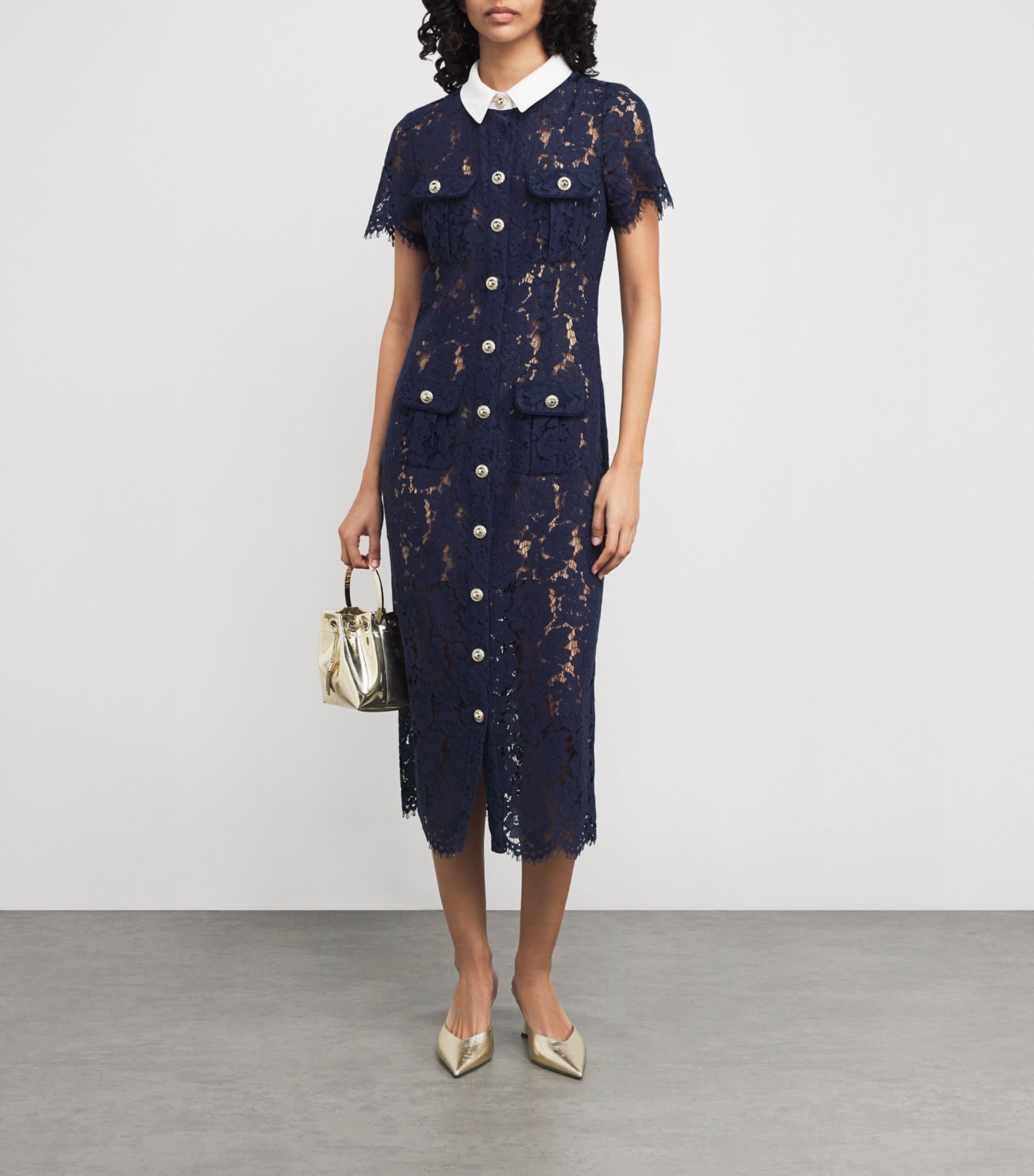 Self-Portrait Blue Lace Collared Midi Dress