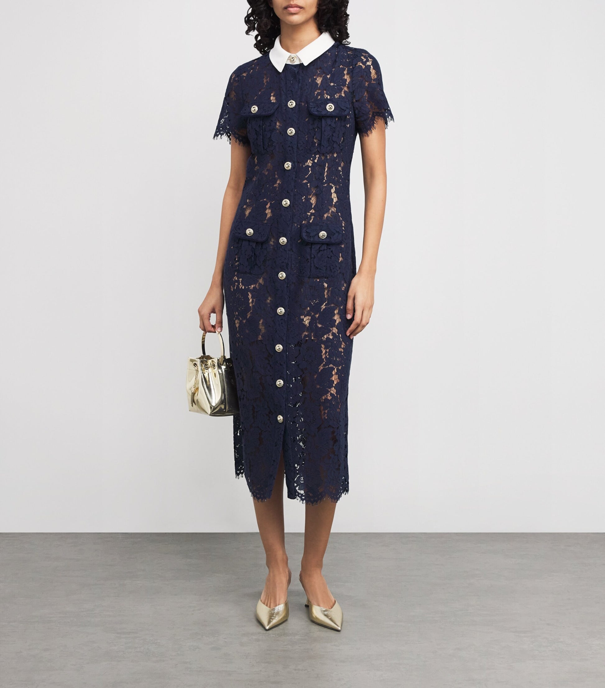 Self-Portrait Blue Lace Collared Midi Dress