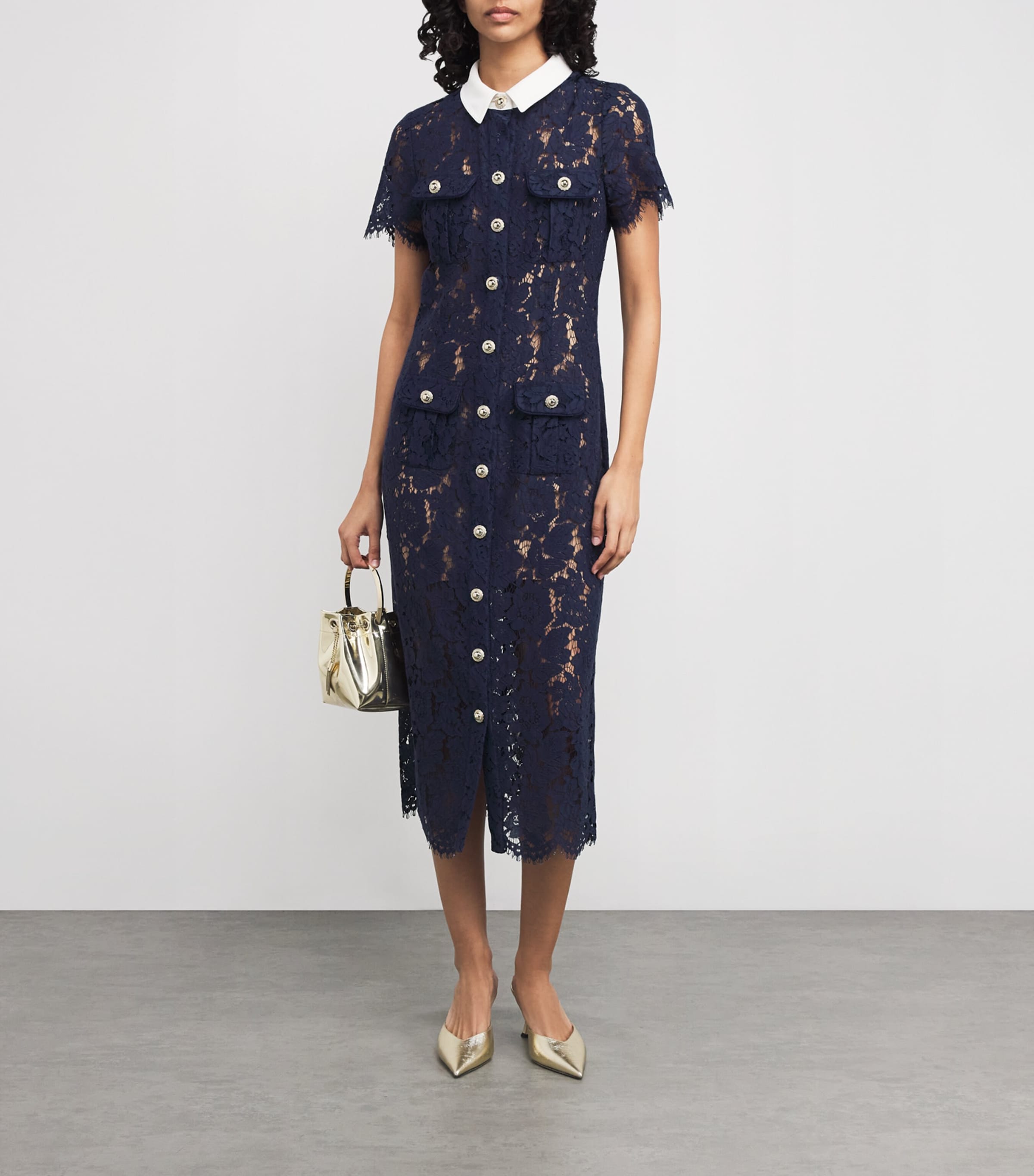 Self-Portrait Blue Lace Collared Midi Dress