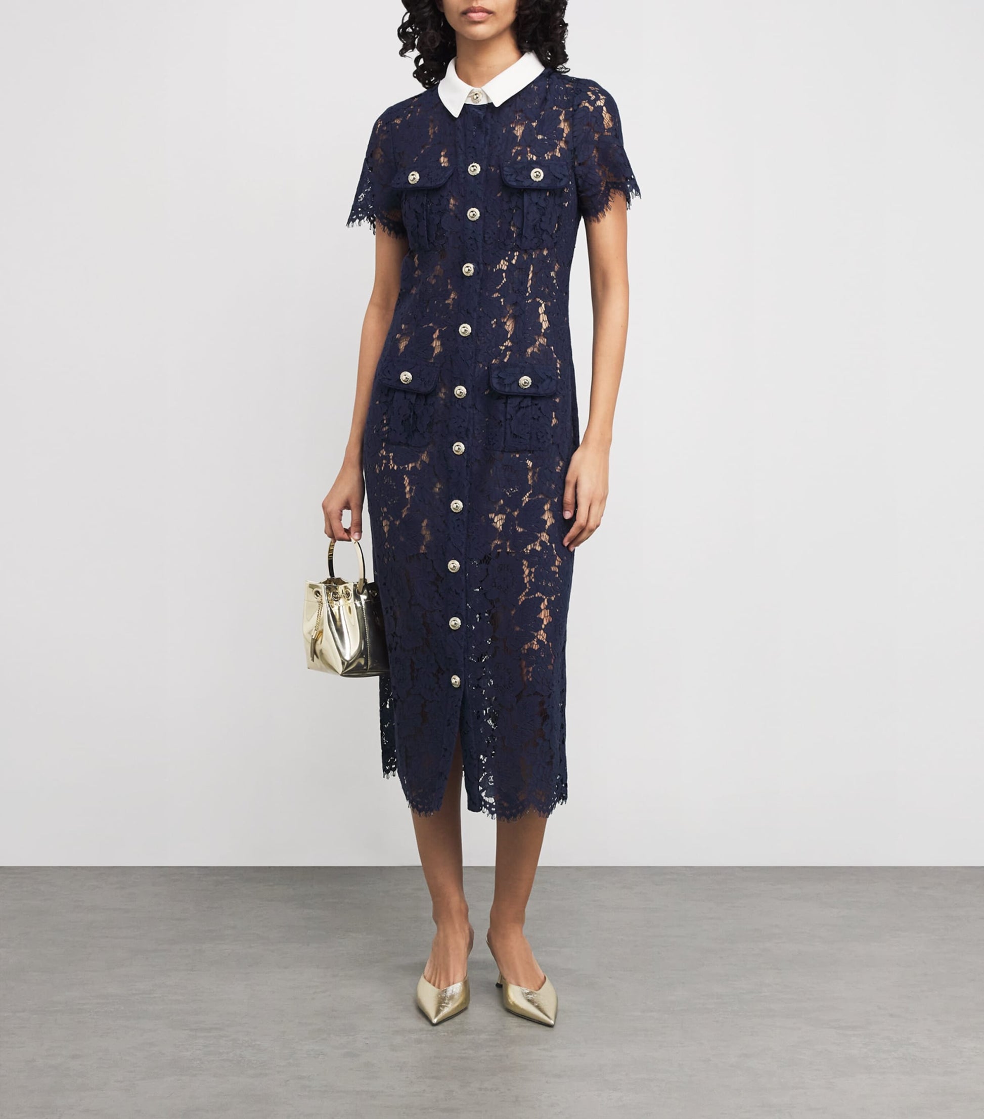 Self-Portrait Blue Lace Collared Midi Dress