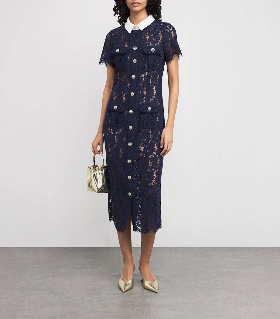 Self-Portrait Lace Collared Midi Dress