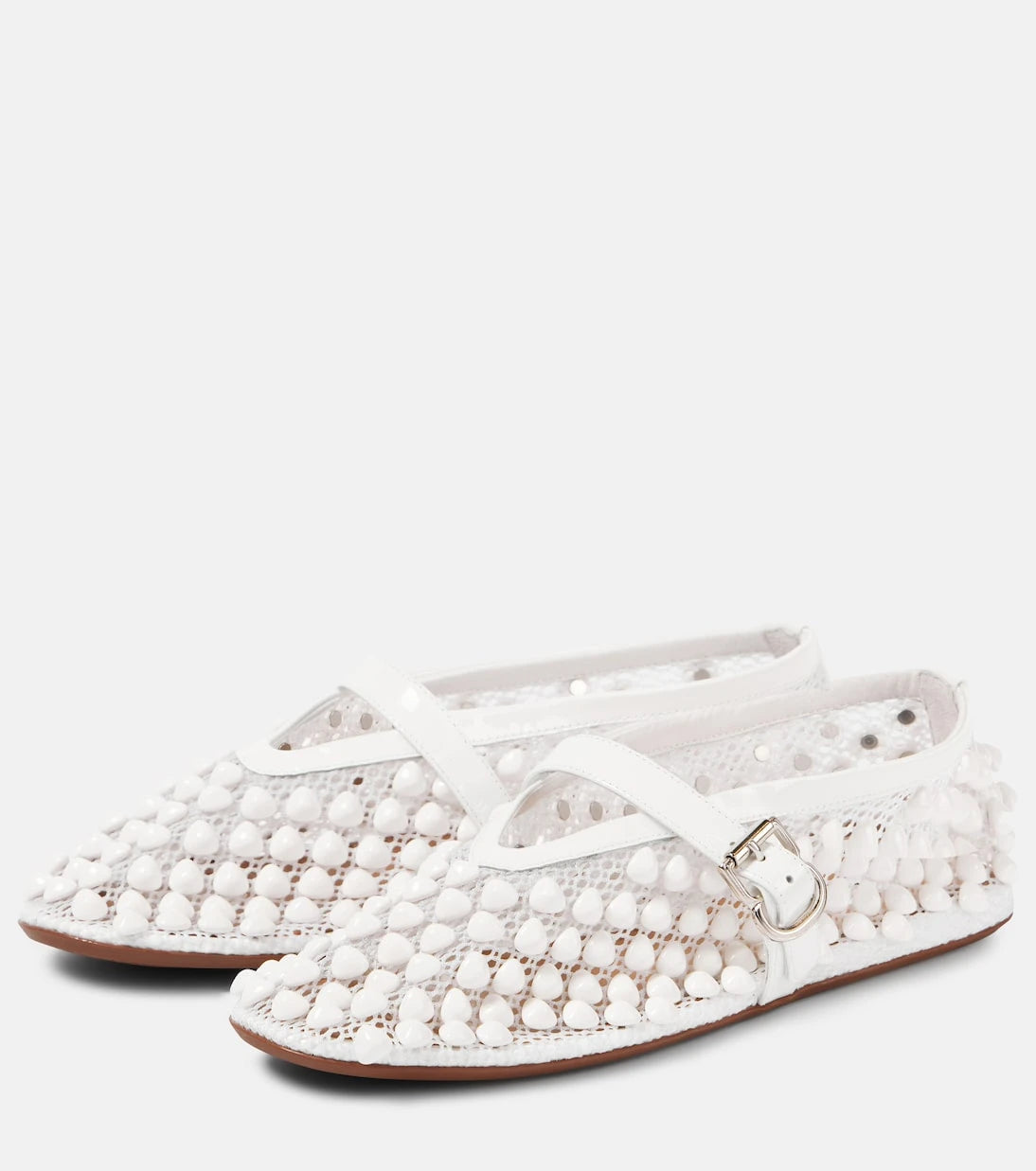 Alaïa - Studded leather-trimmed mesh ballet flats
