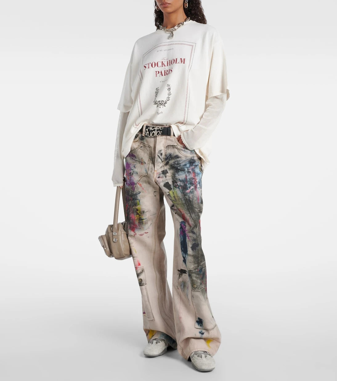 Acne Studios - تيشيرت بطبقات من القطن المطبوع