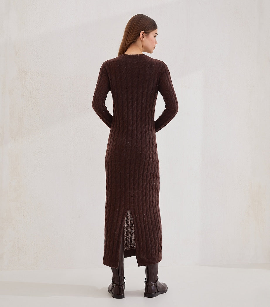 Brunello Cucinelli Brown Cable-Knit Maxi Dress