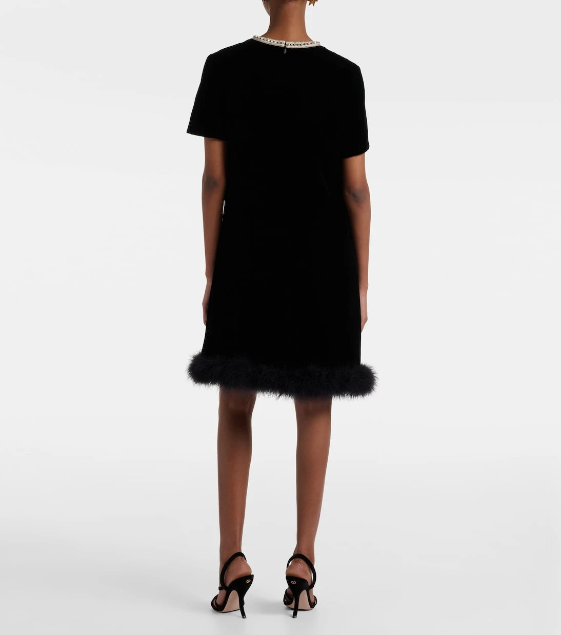 Valentino - Embellished feather-trimmed velvet minidress