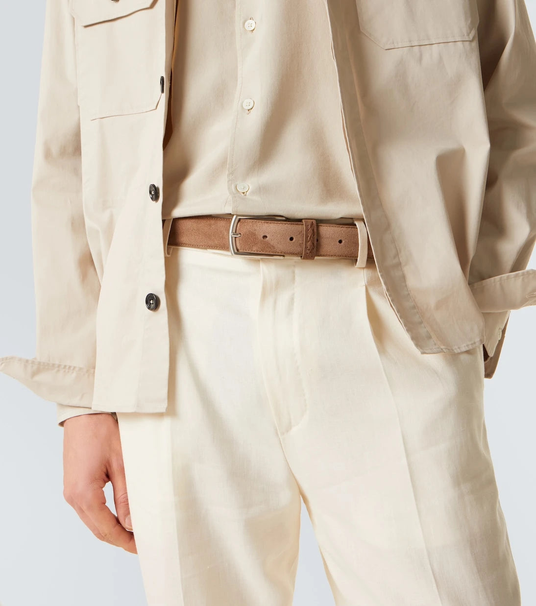 Zegna - حزام Triple Stitch من الجلد المدبوغ